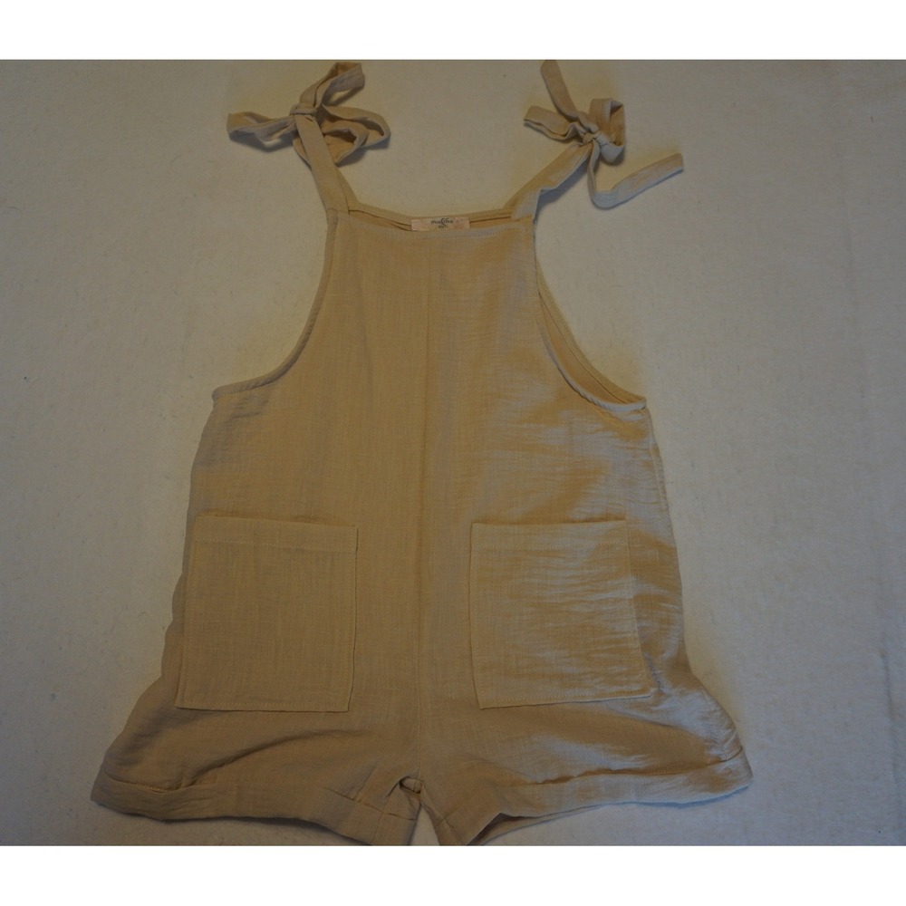 Moa Moa Girls Tan Beige Tie Shoulder Pocket Romper Size S Small Kids